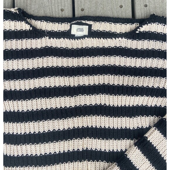 I Love H81 Black Cream Chunky Rib Knit Striped Pullover Sweater Women’s L - Picture 3 of 12